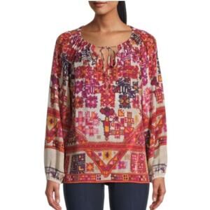 NWT Kobi Halperin Silk Romina Ikat Multicolor Printed Blouse Size XS